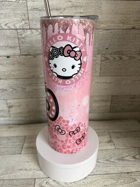 Hello Kitty Pink Glitter Drip 20oz Tumbler with Bow Accents